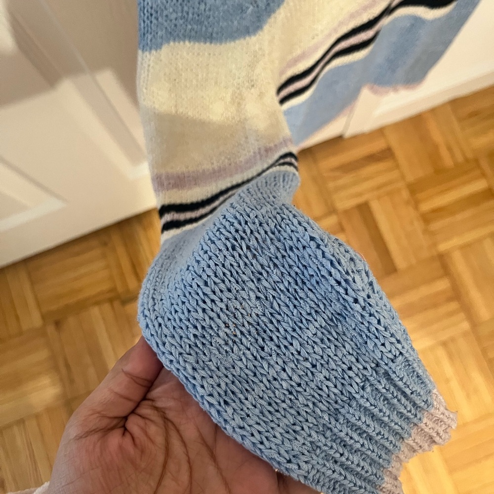 Only Women's Blue and White Striped Sweater
